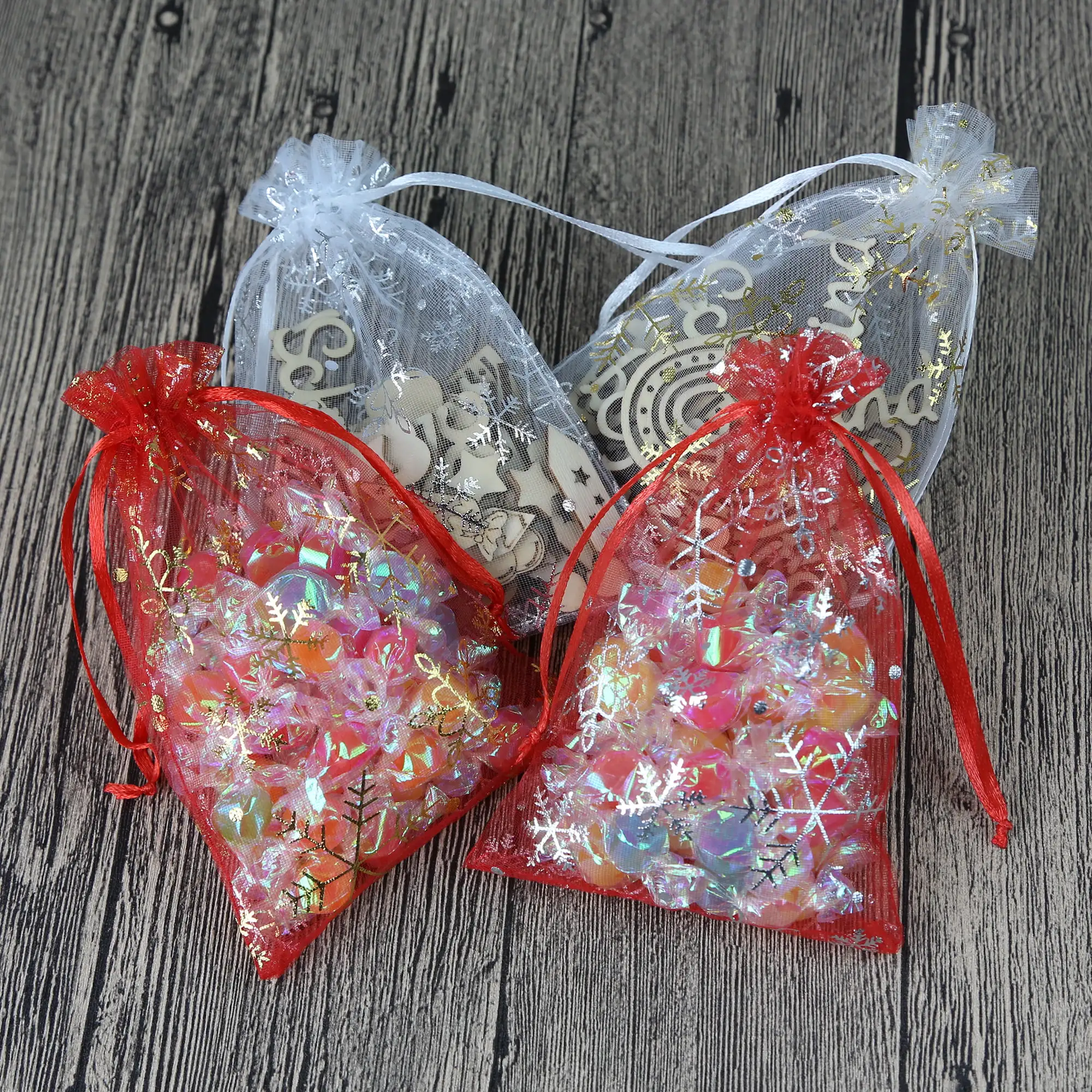 50PCS Moon Stars Drawstring Organza Bags Jewelry Gift Bags Pouches Gold Star Organza Favor Pouches for Christmas Wedding view 3