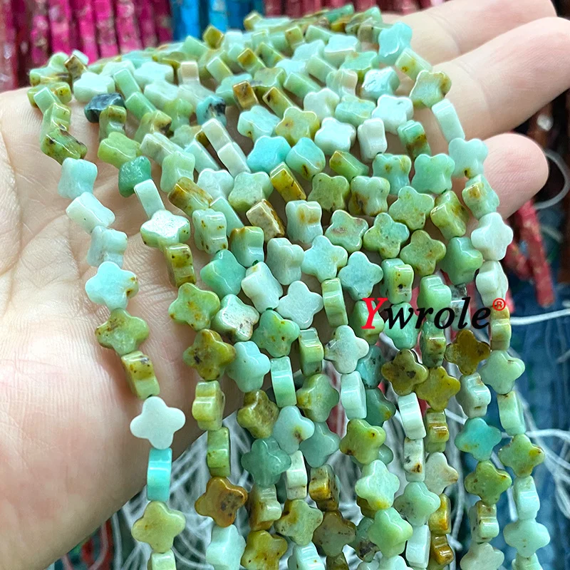 Natural Stone Clover Shape Malachite Jades Aventurine Loose Flower Spacer Beads for Jewelry Making DIY Bracelet Accessories