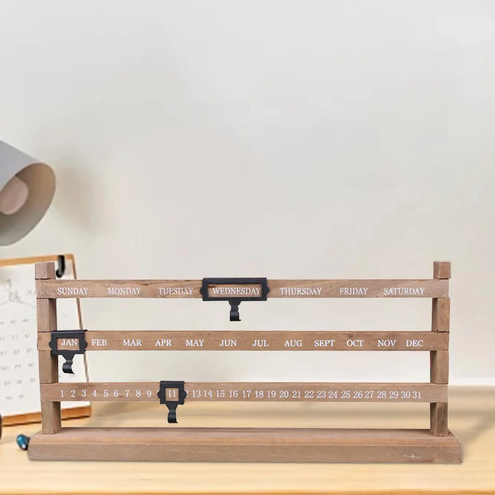 Calendario perpetuo in legno Supporto per calendario riutilizzabile per aula, scuola, hotel