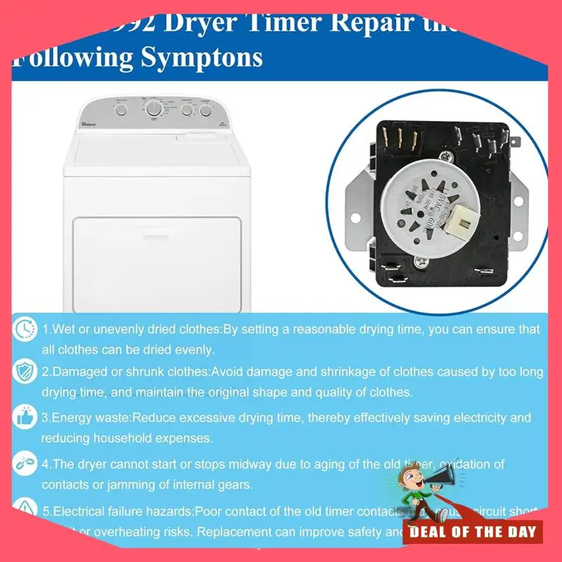 تسليم 24 ساعة لجزء استبدال مؤقت المجفف Maytag W10185992-وضع نماذج 418-095-20-B5 MEDC465HW0 MGDC465HW0 لدوامة