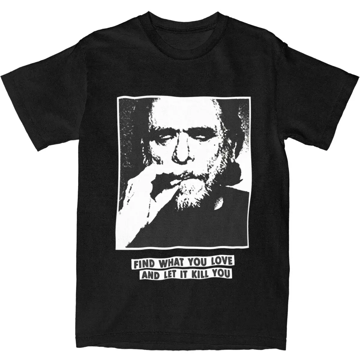 Charles Bukowski T-Shirt Famous American Poet Writer Hip Hop T Shirts Short Sleeves Tops Summer 100% Cotton Oversized Tees