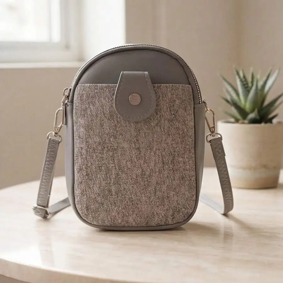 

Womens Felt Crossbody Bag With Zipper Closure And Adjustable Strap For Daily Use
