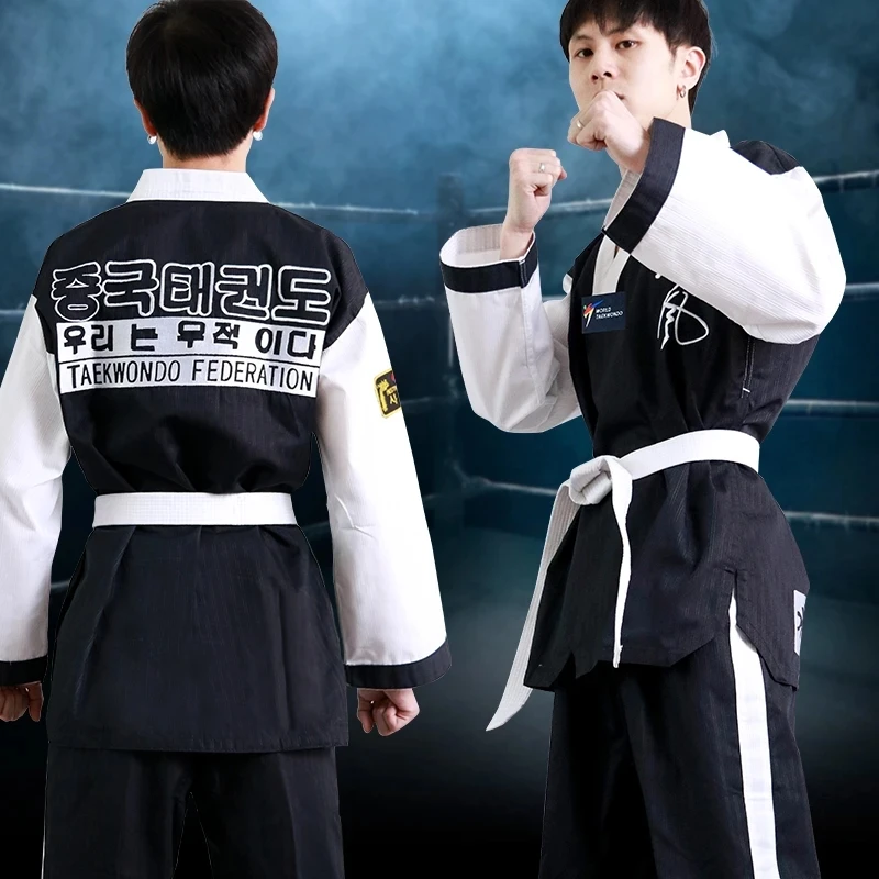 Taekwondo Uniform For Beginners WT Logo Black White Dobok Tae Kwon Do MMA Martial Arts Karate Suits Embroidered