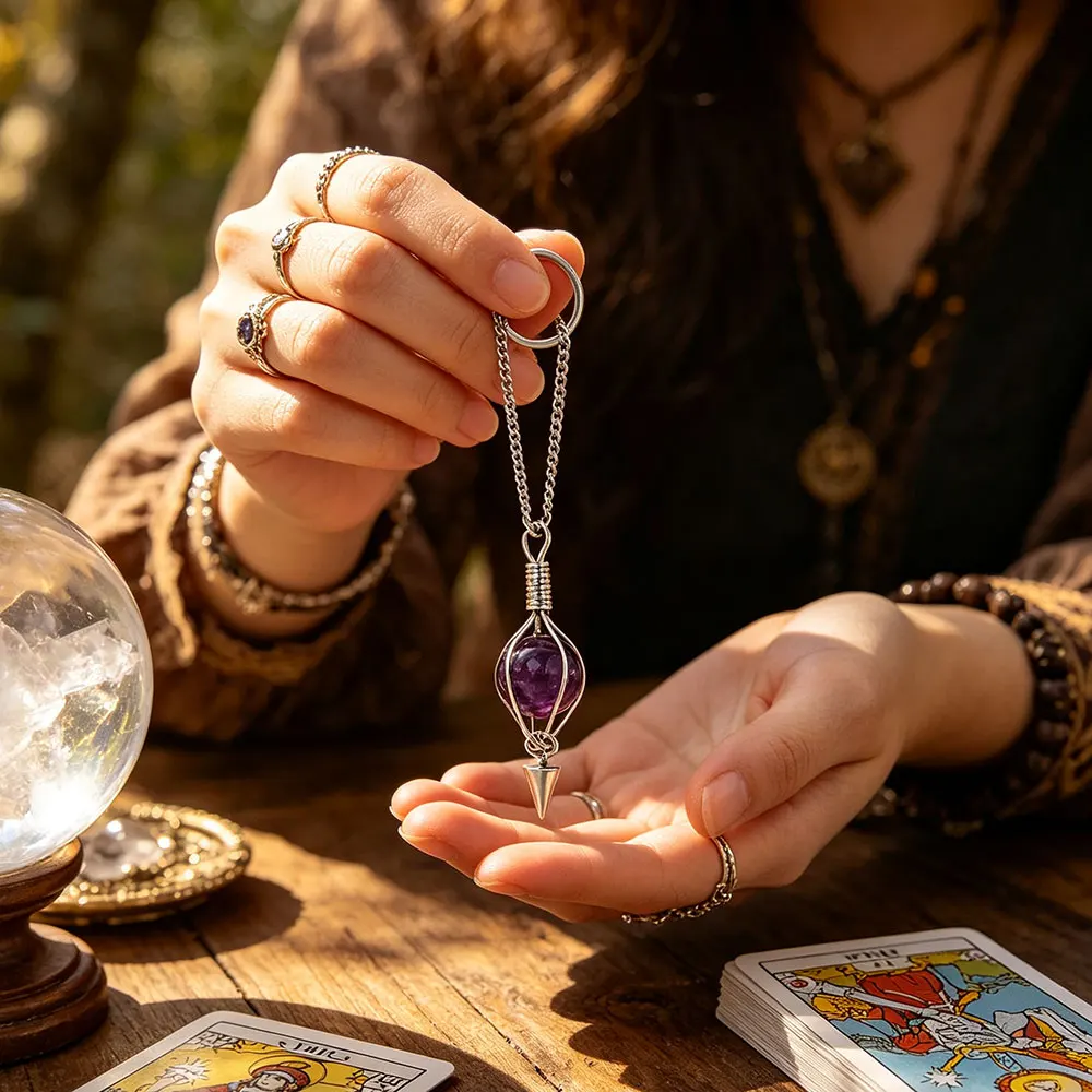 Round Natural Stone Crystal Pendant Pendulum for Divination Answers Amethysts Clear Quartz Chakra Reiki Spiritual Pendulos X434