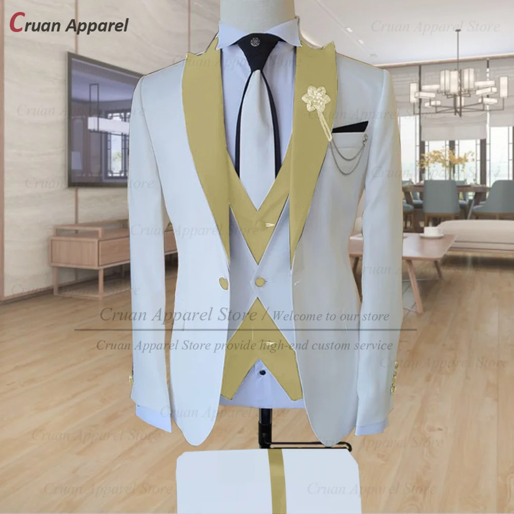 20 Color Stylish White Suits for Mens Slim Fit Groom Groomsmen Wedding Tuxedo Tailor-made Formal Business Blazer Vest Pants 3Pcs