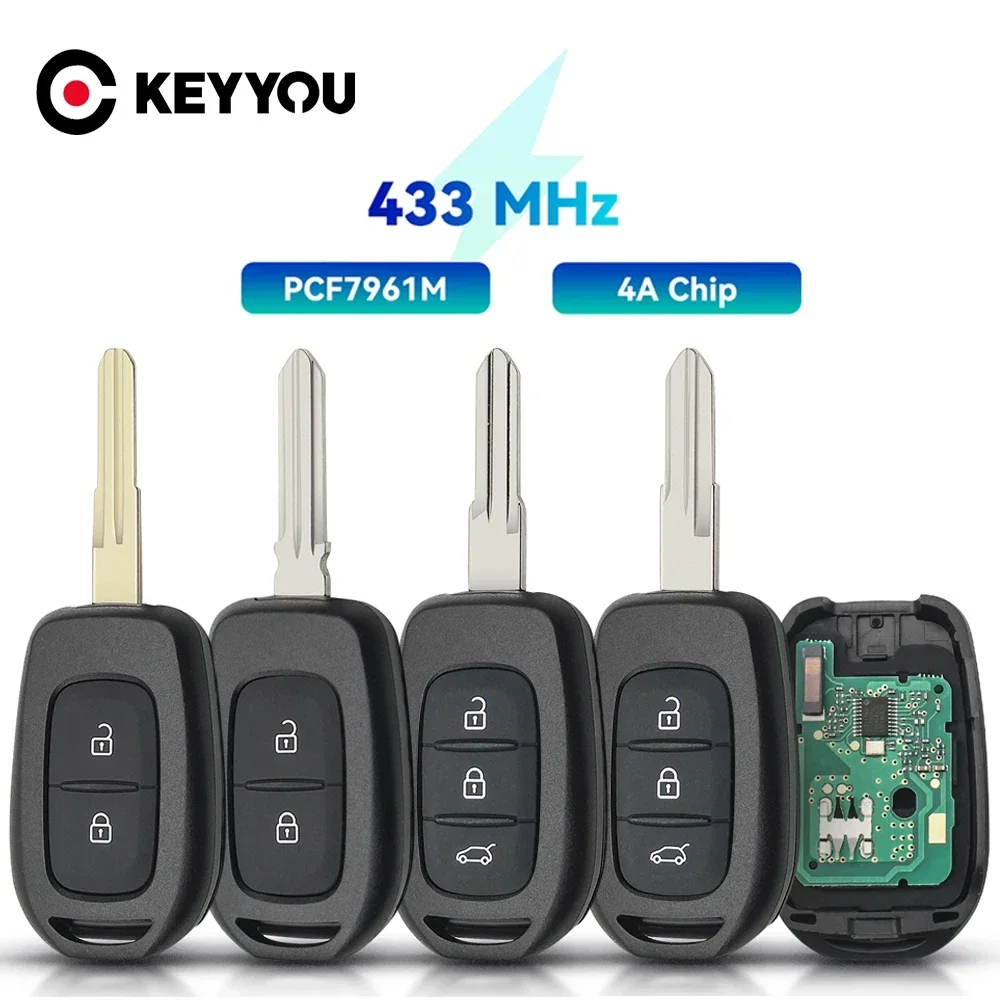 Keyywe 2 sztuki 4A 7961M Chip 433MHz kluczyk samochodowy z pilotem dla Renault Clio4 Sandero Master3 Symbol Trafic Dacia Logan Lodgy Dokker Duster