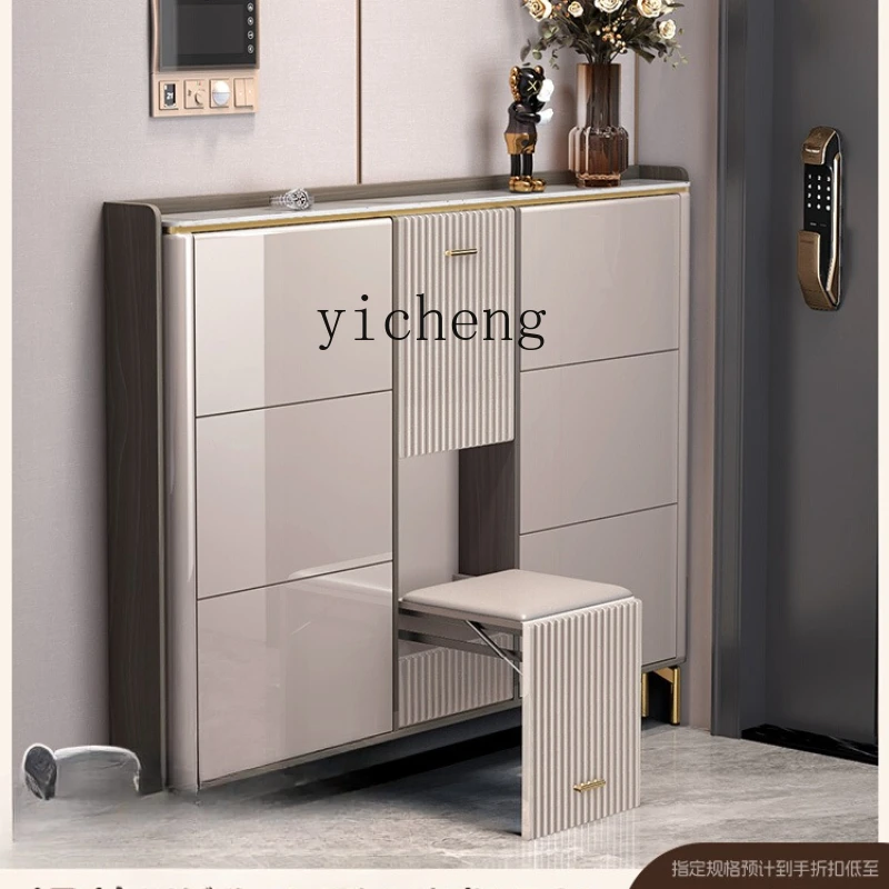 

ZK light luxury rock slab ultra-thin shoe cabinet tipping bucket type home door modern simple entrance cabinet