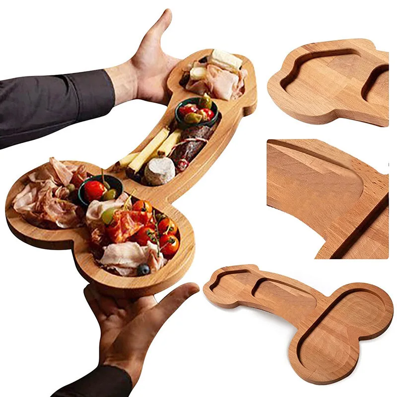 

Funny Penis Shape Aperitif Board Novelty Cheese Board Unique Wood Tray Snack Drinks Serving Tray Charcuterie Party Tray 24/40cm