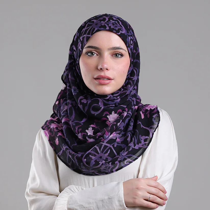 Pearl Chiffon Hijab Scarf Printed Dot Shawls Malaysian Arab Headscarf Wraps for Women Flower Foulard Bufanda Tudung Bawal