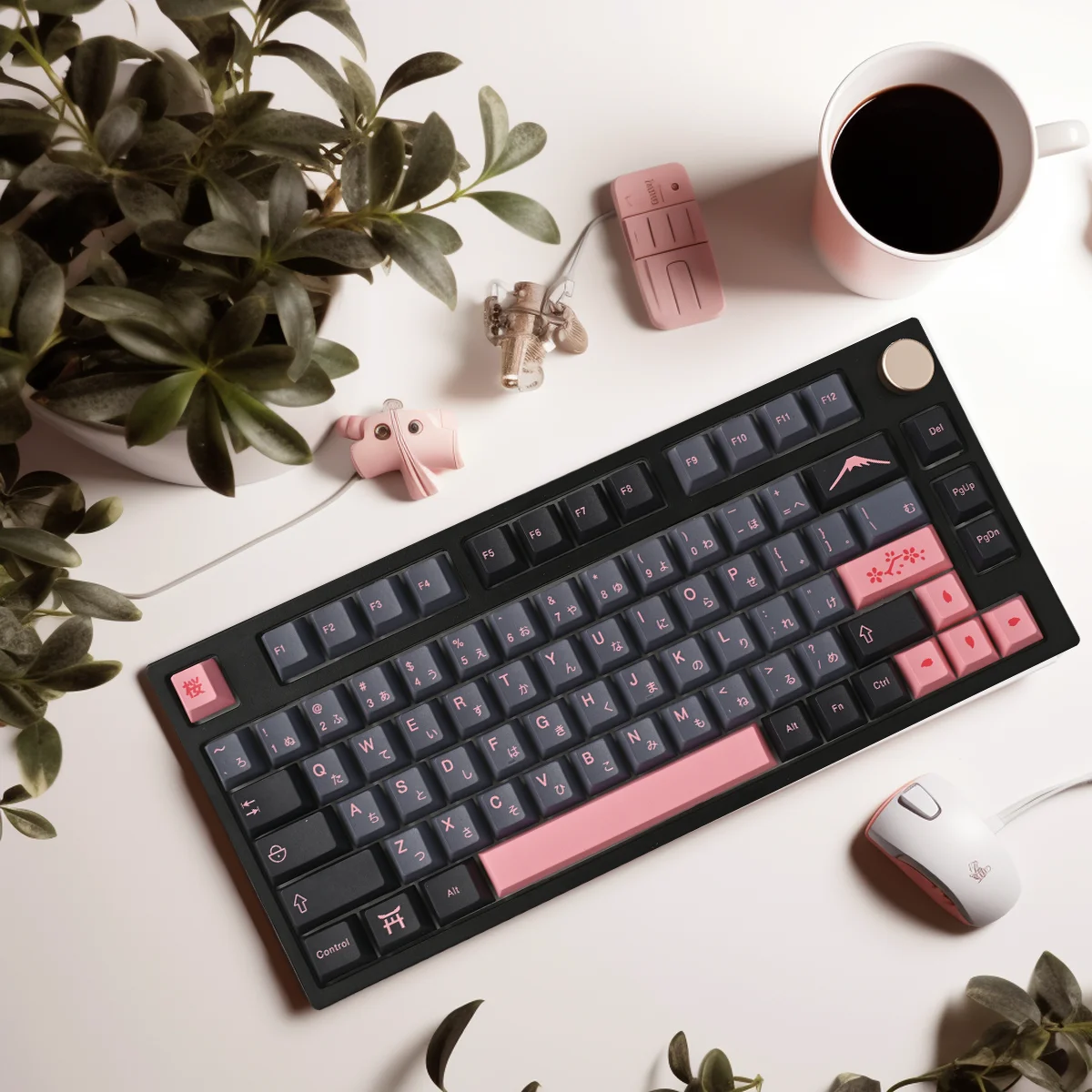 MATHEW TECH MK80 Max Night Sakura 75 Percent Keyboard,Hot-swappable Three-mode Wireless,75% Layout ,Gateron Milky Yellow Switch