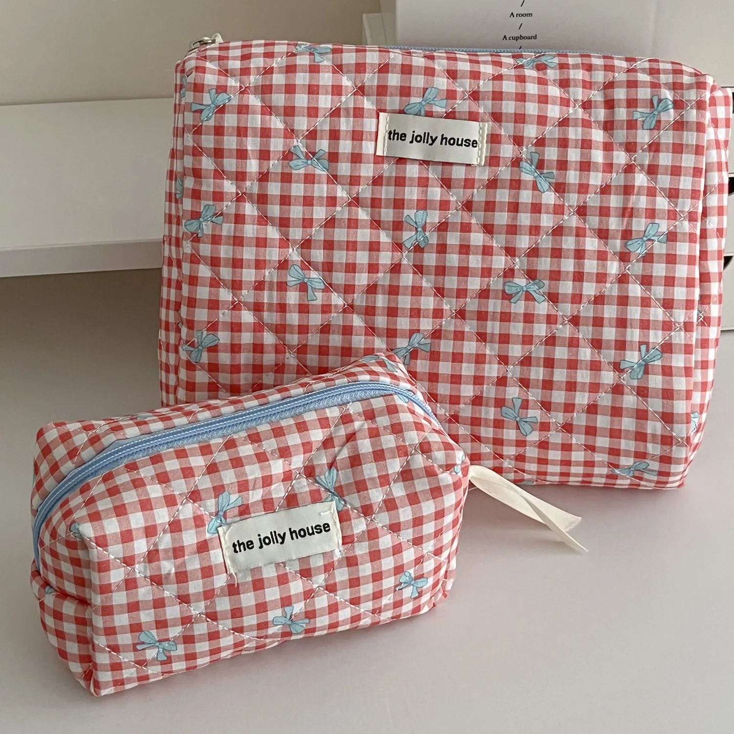 Large Capacity Sweet Plaid Ladies Cosmetic Bag Fashion Cute Women\'s Storage Bags Portable Female Makeup Cases Purse Handbags