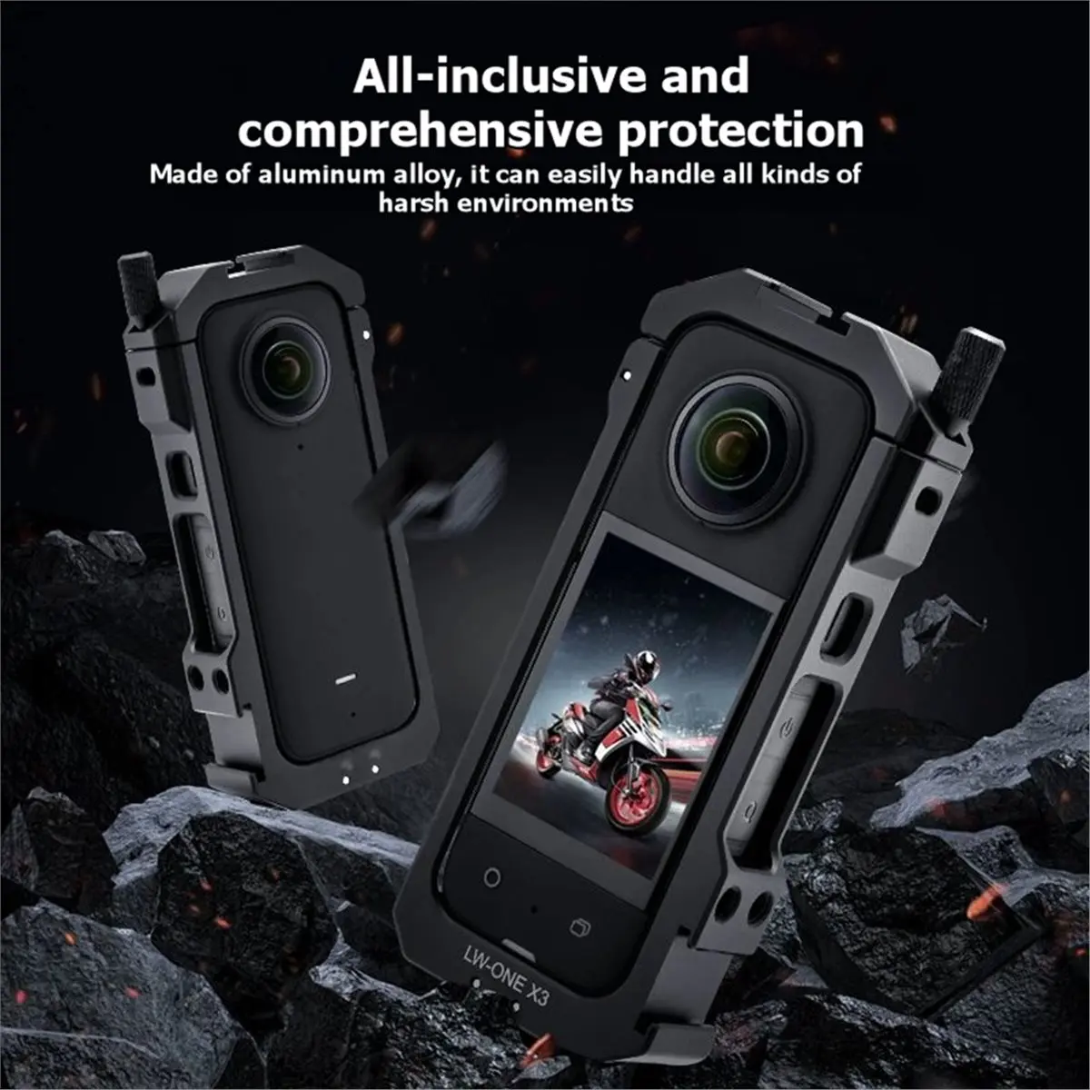 at33-フレームケージ-insta360-x5-用保護フレームハウジングケース-insta360-x5-アクションカメラアクセサリー用コールドシューマウント付き