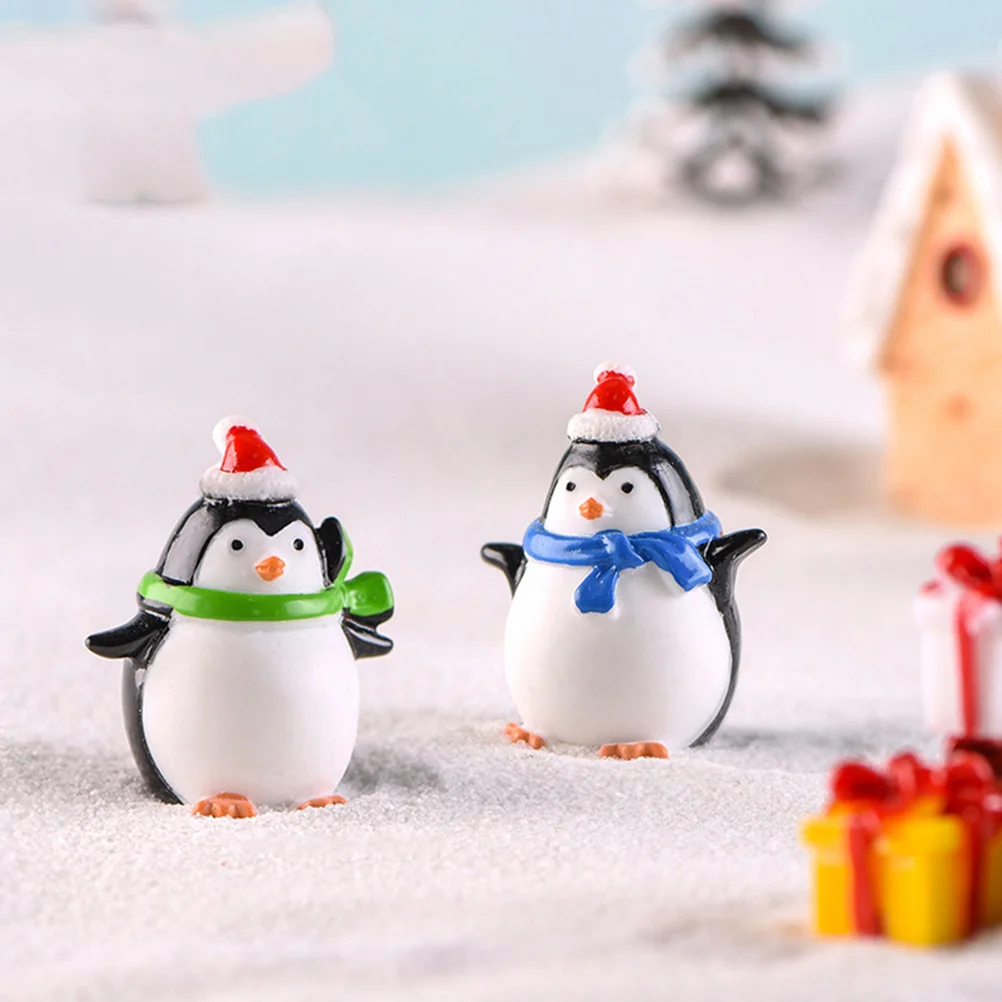 6 Pcs Home Decor Christmas Penguin Ornaments Desktop Decoration Decorate Resin Crafts Xmas Party Table Adornment Decorations