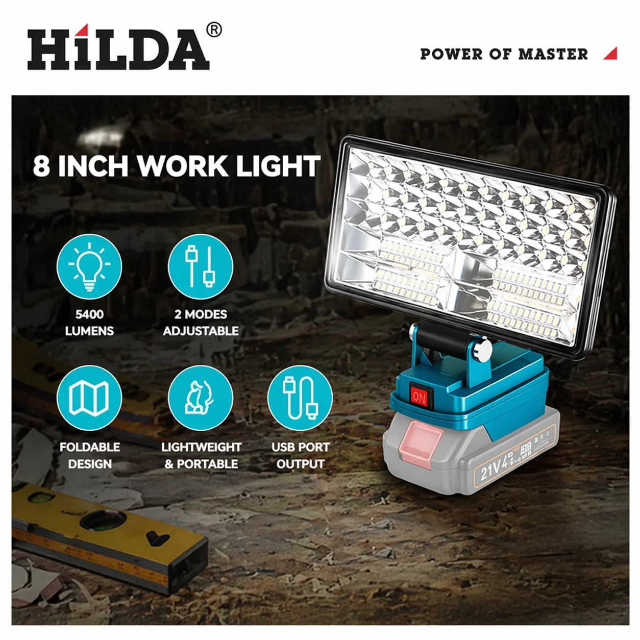 HILDA Portable 4''/6''/8" Cordless LED Work Light Outdoor Camping LED Flashlight Fit for Makita Lithium Battery