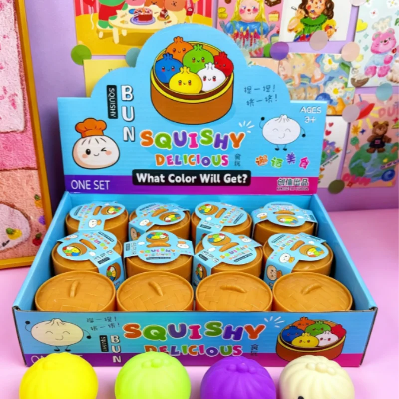 Multicolor Smiley Bun Squishy Squeeze Steamed Bun Stress Relief Ball Cute Food-Themed Smile Bun With Steamer For Kids Adults