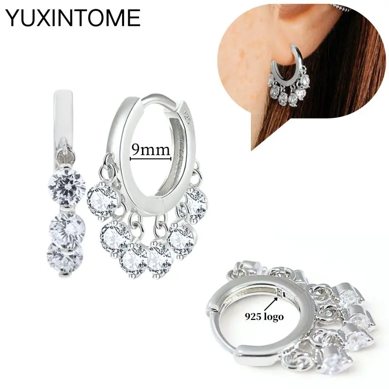Ohrnadel aus 925er-Sterlingsilber, modische Creolen, weißer Kristall, luxuriöse Damen-Silberohrringe, Hochzeit, Damenschmuck, Geschenk