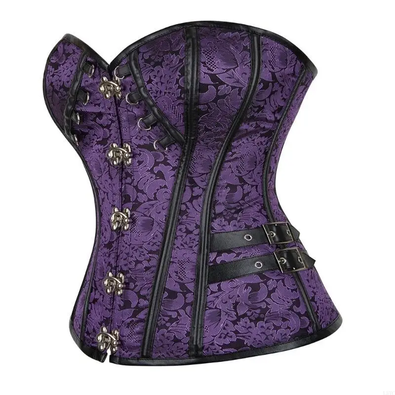 

L5YC Underbust Palatial Corset Floral Print Tube Top Shapewear Underbust Bustier for Women Cropped Top Gothic Corset
