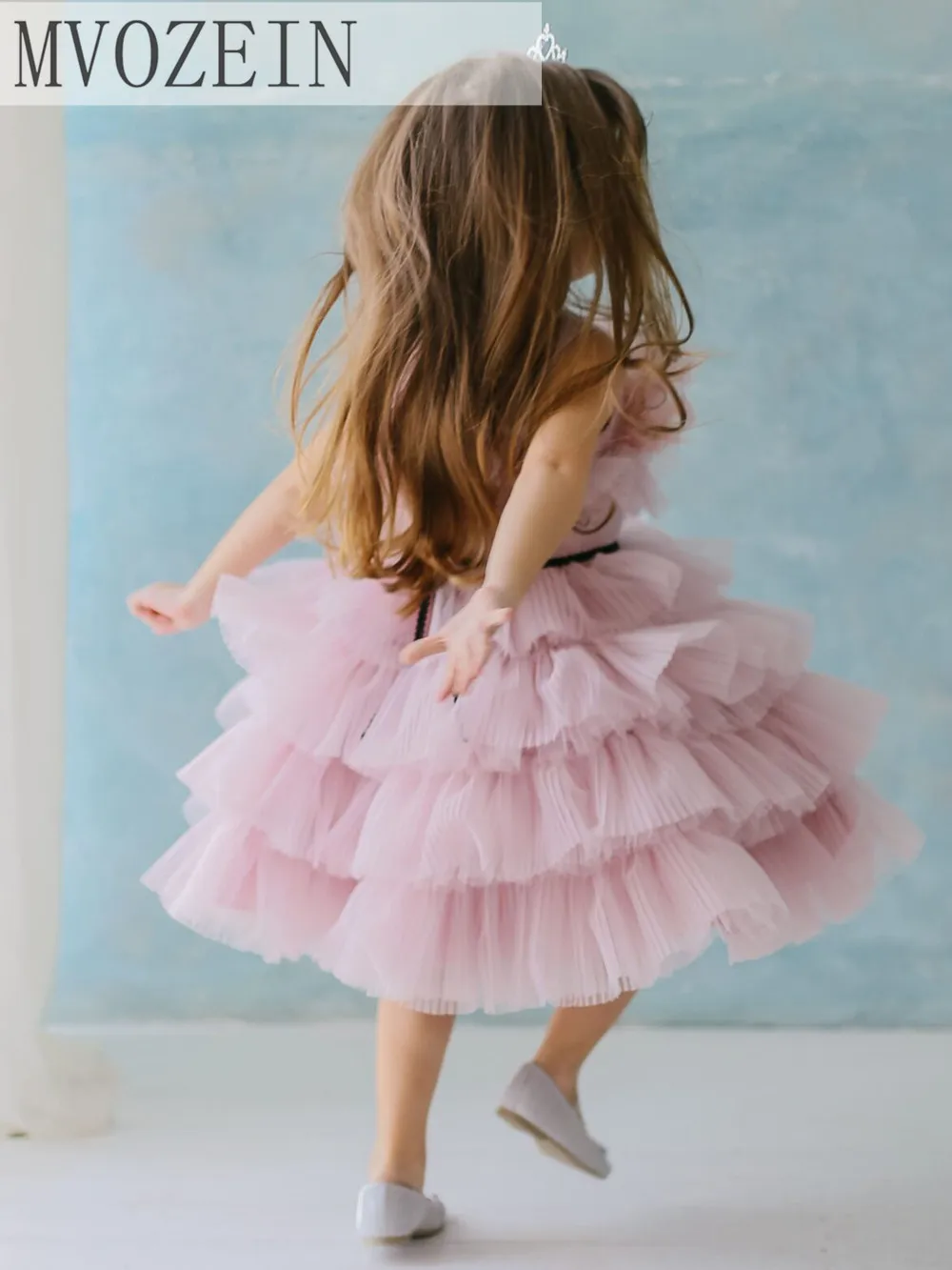 Puffy Princess Dress Layers Flower Girl Dresses Feather Pink Girl Dress Wedding Party Dress Baby Dress Cute First Communon Dress