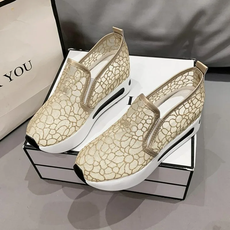 

Women's Summer Mesh Sneakers Trendy Breathable Platform Shoes 2024 Comfortable Wedge Heel Vulcanized Shoes Zapatillas De Mujer