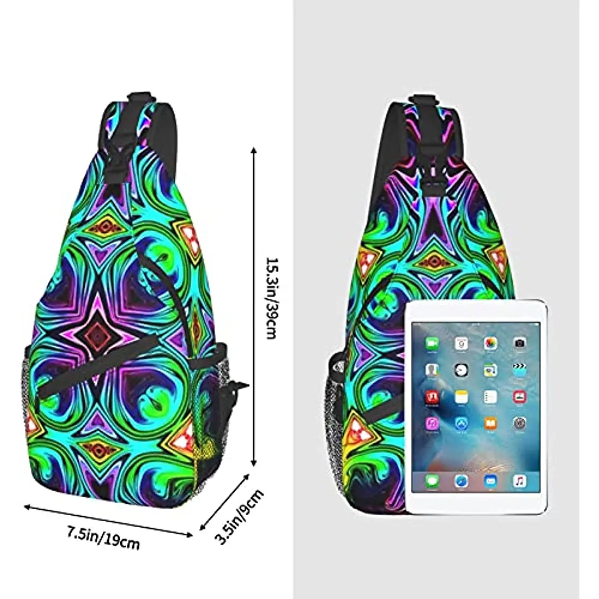 Sling Bag Chest Daypack Tie Dye Watercolor Classic Kaleidoscope Shoulder Backpack Crossbody for Hiking Camping Running