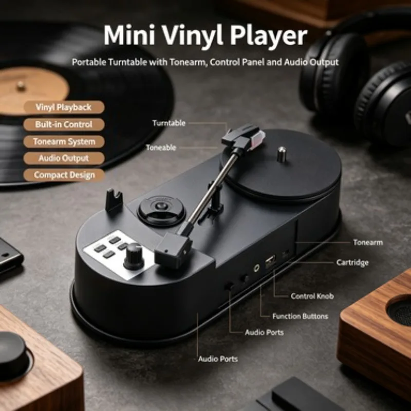 Upgrade Mini Vinyl Turntable Record Player Convert LP To MP3 Directly No Computer Required Portable Audio Recorder