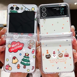 Christmas Santa Elk Print Case For Samsung Galaxy Z Flip 7 6 5 4 3 Clear Folding Phone Cover For Samsung Z Flip5 Flip6 Flip7 FE