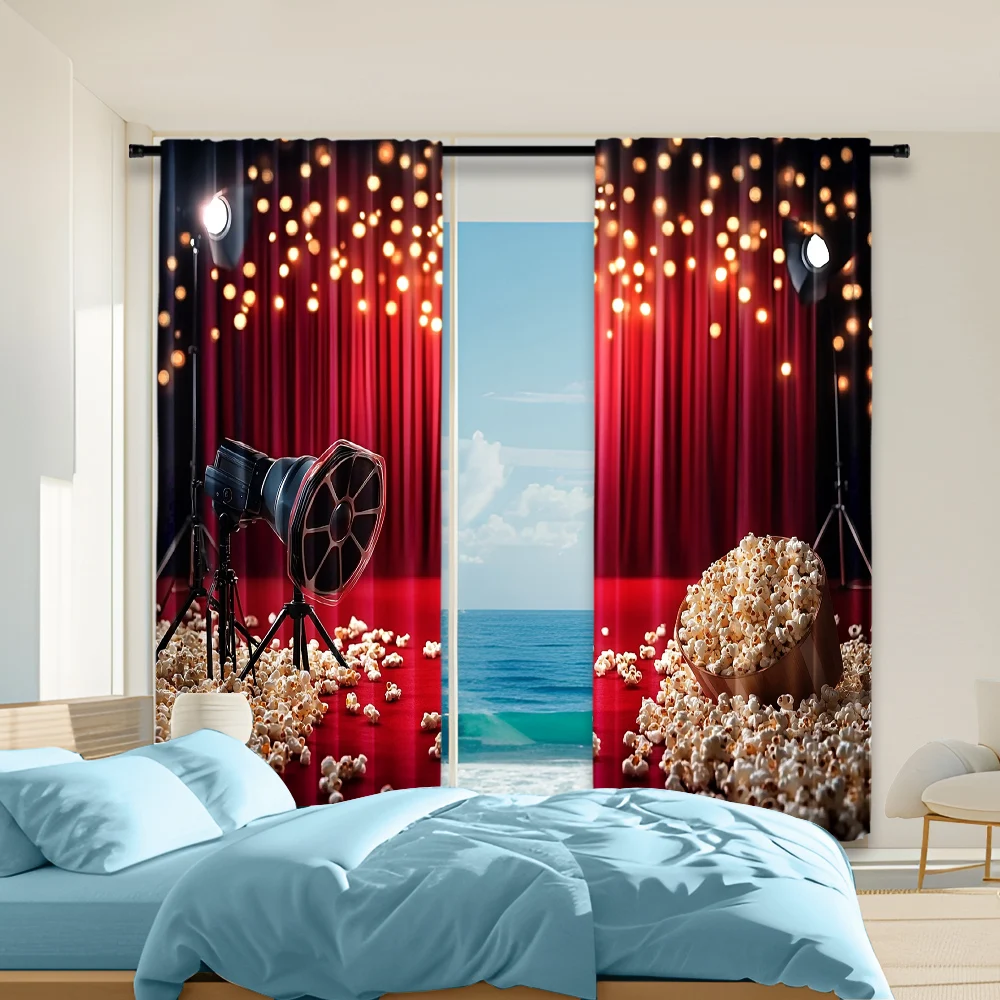 

2 pcs, versatile polyester transparent curtains for home decoration Movie Night for use in bedrooms and living rooms