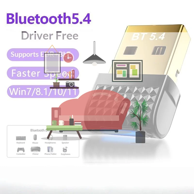 USB Bluetooth Adapter Bluetooth 5.4 Dongle For PC USB Bluetooth 5.4 Receiver BT Transmitter Adapter For Desktop Laptop Keyboard