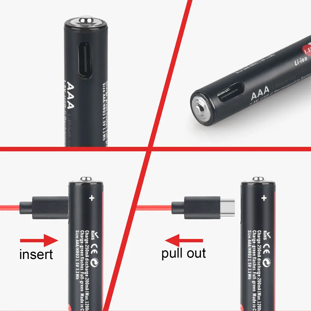Soshine USB 1100mWh Lithium Batteries 1.5V AAA 1100mWh Rechargeable Battery 1000 Times Cycle for Remote Control Wireless Mouse