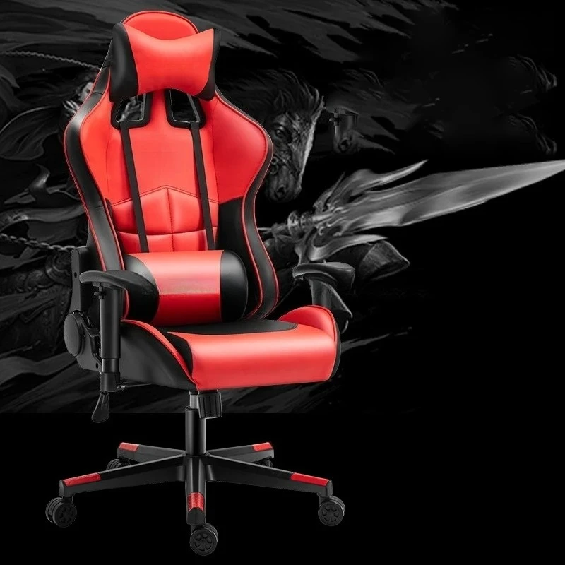Ergonomic Gamer Desk Chairs Esports Leather Home Computer Chair with Headrest and Lumbar Support Adjustable Gaming Swivel Chair