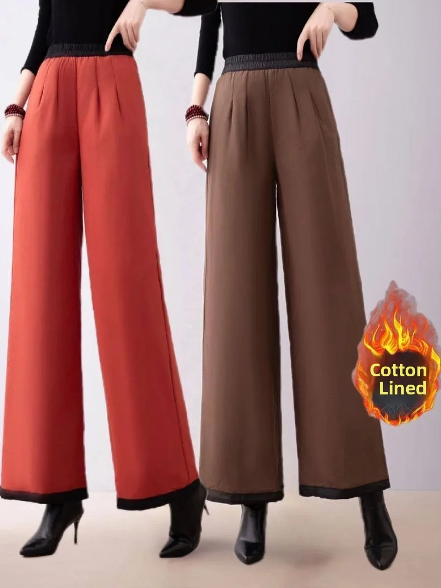 

Ретро-брюки женские утепленные с высокой талией, повседневные, зимние 2025, модные, прочные, хлопковые, на пуху, свободного кроя, больших размеров