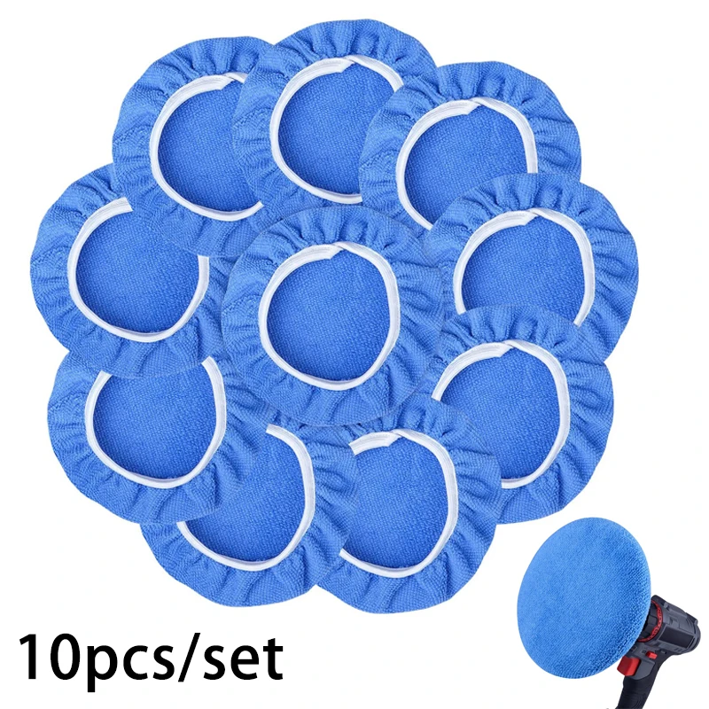 Bonnets de polissage en microfibre pour voiture, 10 à 14 pièces, housse de tampon de polissage bleu pour voiture souple (5 à 6 pouces)