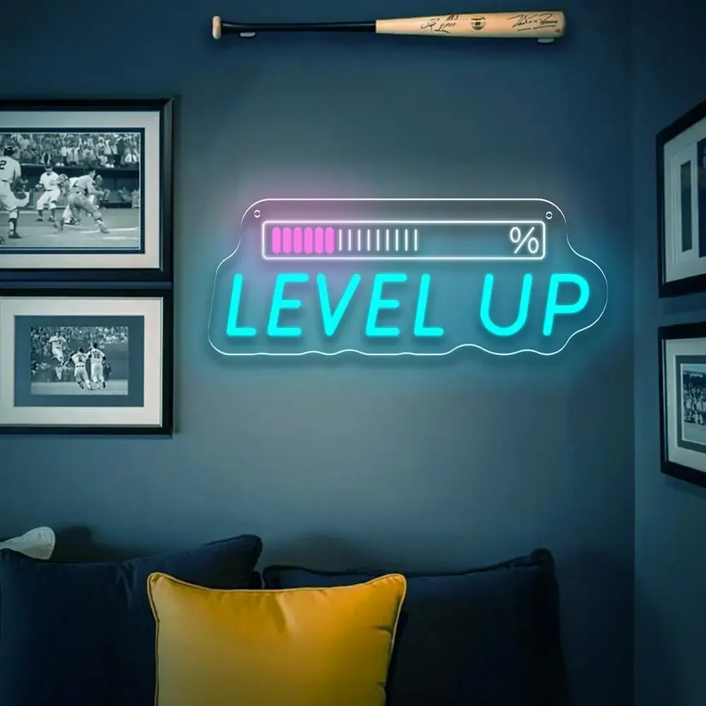 Level Up Neon Sign LED Neon Light USB Dimmable for Gaming Room Party Club Motivational Wall Decor Gamers Gift for Friend