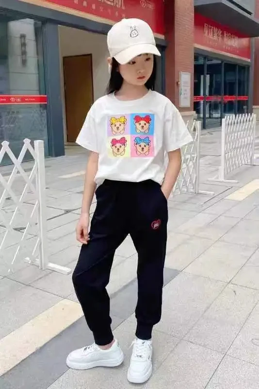 

New Arrival Summer Korean T-shirt Cute Girls Street Casual Tee Y2K Harajuku Kids Tops 3~14y Girls Tops Retro Hip Hop T-shirt