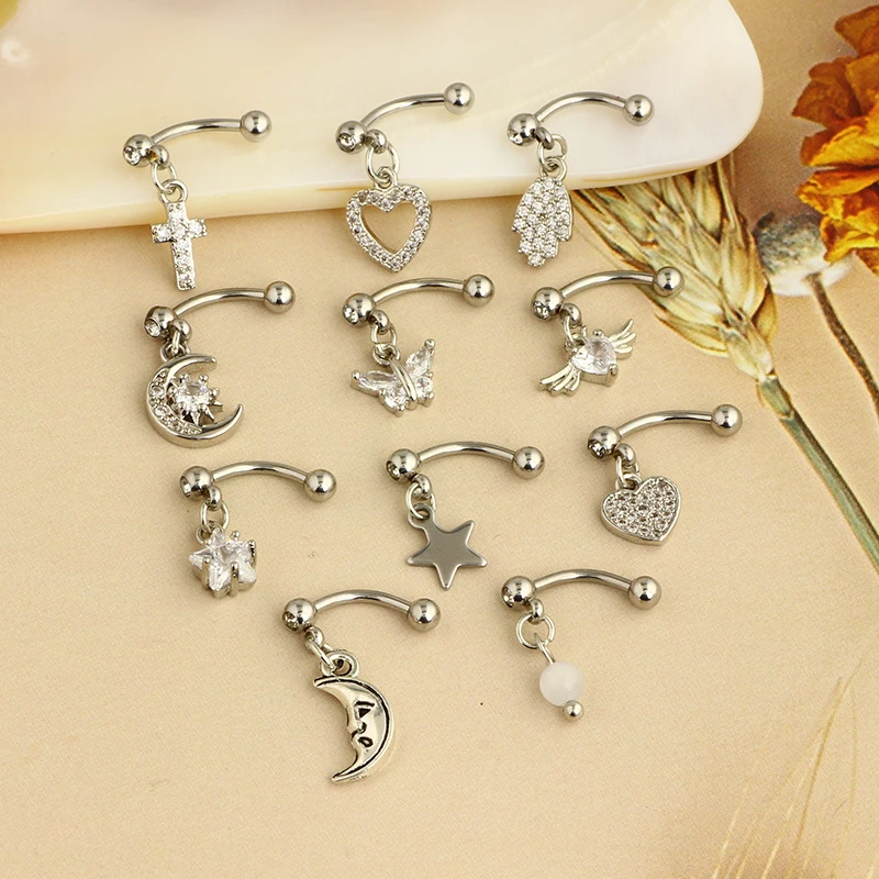 1PCS Butterfly Dangle Eyebrow Piercing Jewelry Star Rook Earring Curved Barbells Moon Eyebrow Ring Tragus Piercing Helix Jewelry view 3