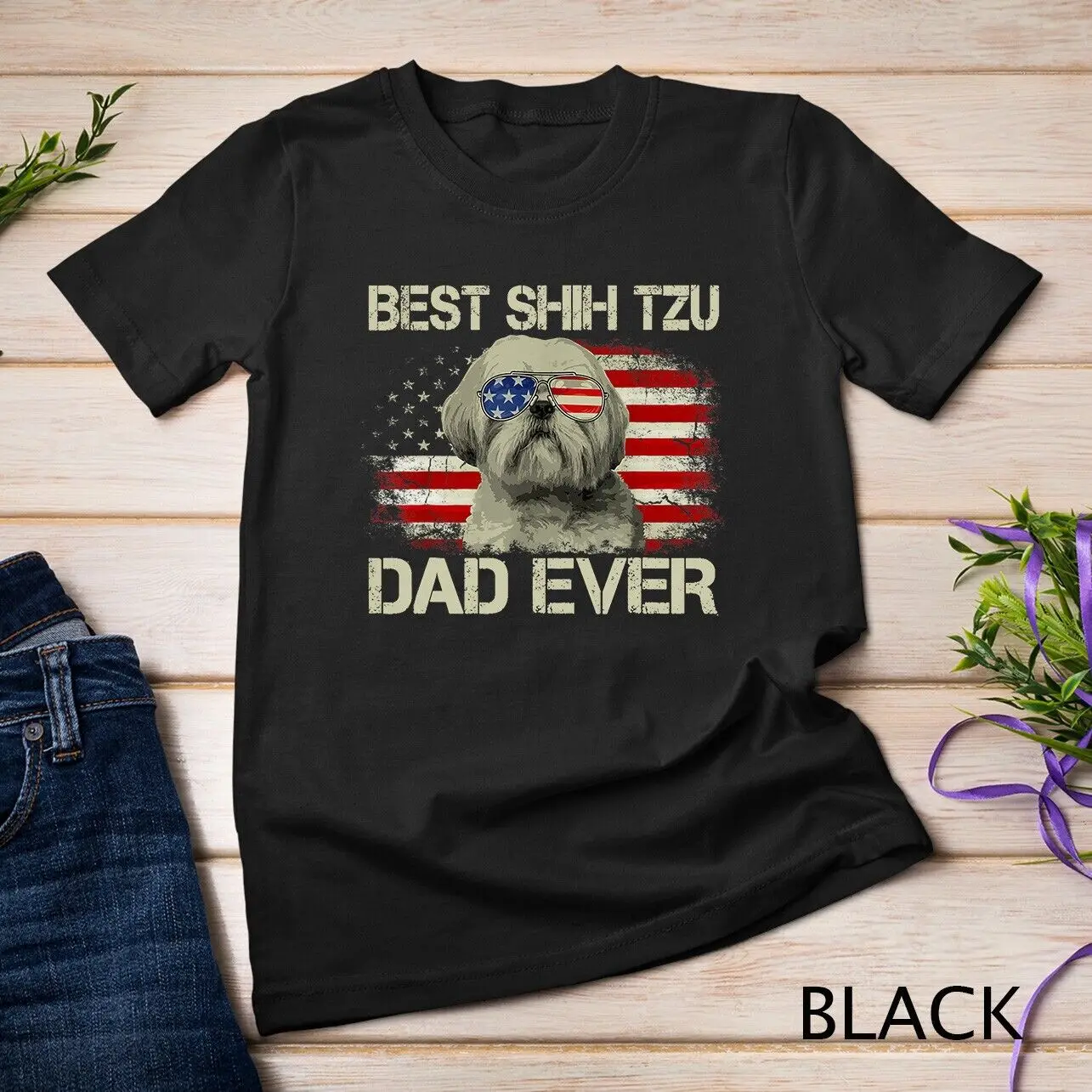 Camiseta Unisex de Shih Tzu Dad Ever para hombre, mejor regalo de la bandera americana, amante de los perros