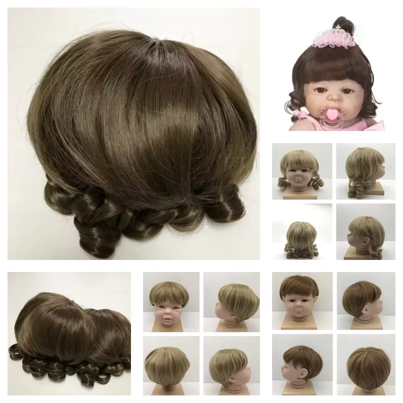 NPK Brown Curl Sticked Hair Wig For 50-58cm Reborn Dolls 20-23 inch Silicone Reborn Baby Doll Hair DIY Doll Accessories