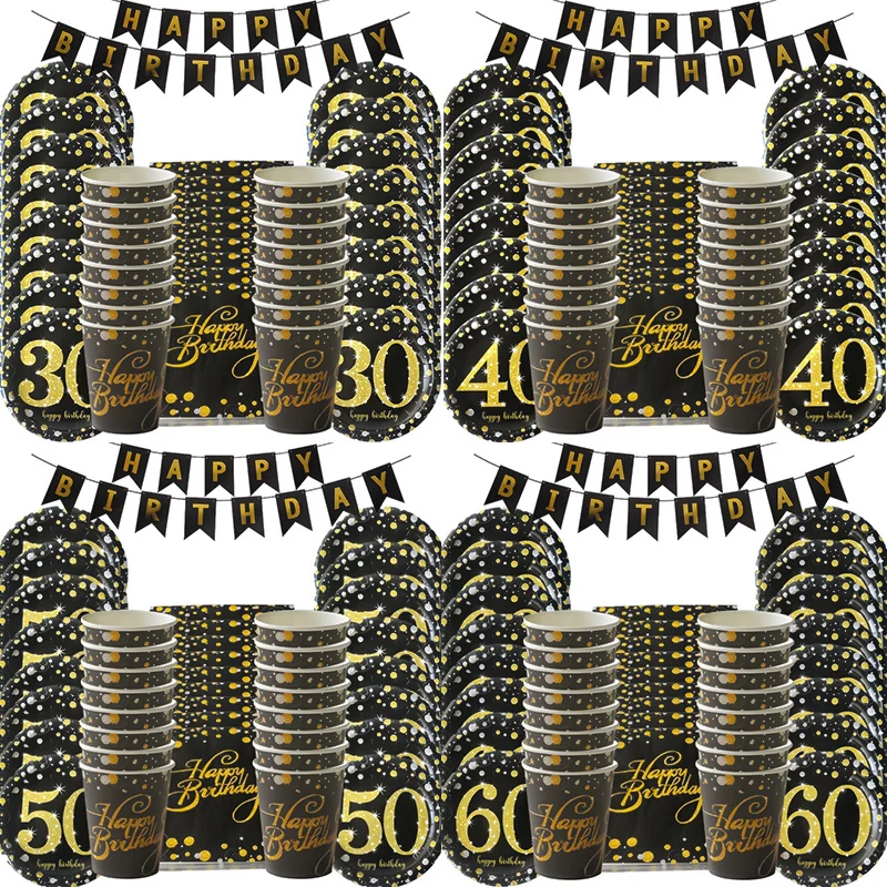 30 40 50 60 Years Adult Birthday Party disposable tableware set 30th 40th 50th 60th Happy Birthday Party Decorations anniversary