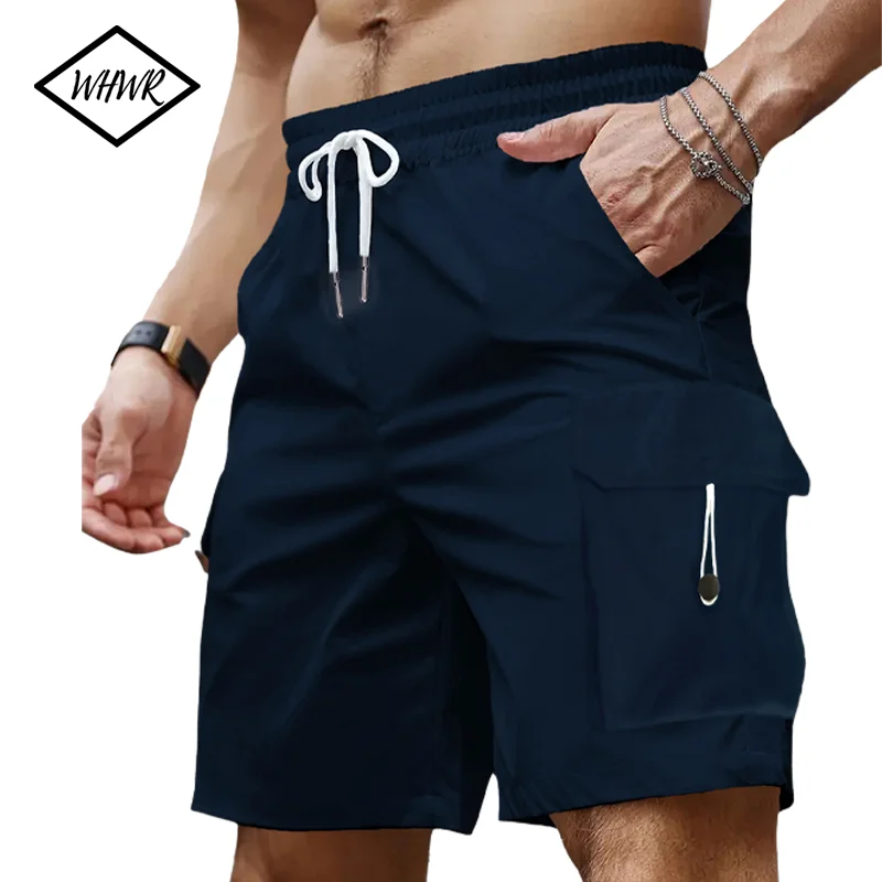 

Новинка 2023 года, мужские шорты-карго с эластичной резинкой на талии, хлопковые повседневные легкие рабочие шорты для улицы с несколькими карманами