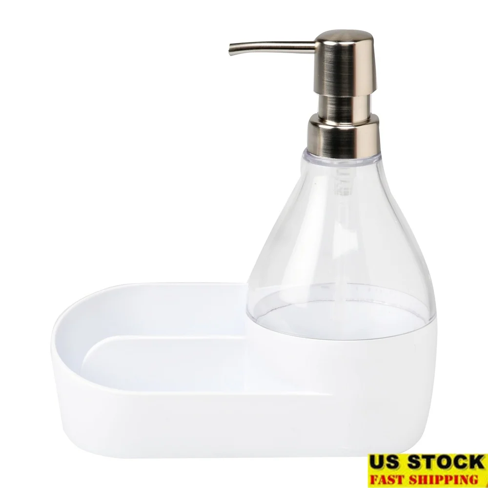Dispensador de soporte de esponja con bomba de jabón con carrito de doble compartimento, almacenamiento de jabón líquido de 17,1 oz, encimera de baño y cocina
