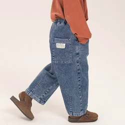 Pantalones vaqueros de estilo coreano para niños, ropa informal holgada, Color sólido, Primavera, 2024