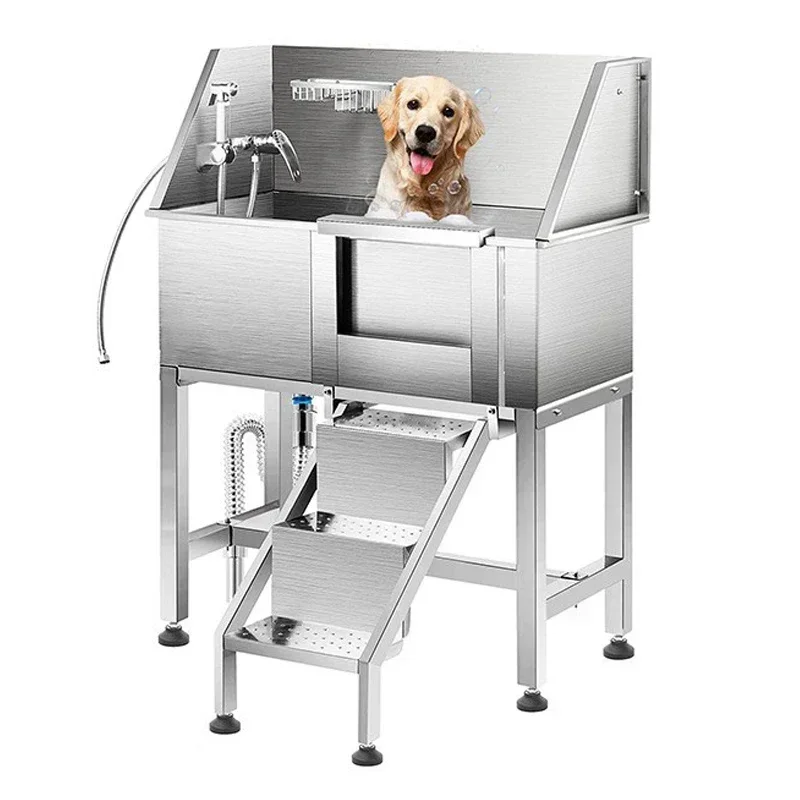 Dog Cat Care Grooming Shower Washing Station Stainless Steel Pet Bath Tub Dog Grooming Pet Bath Tub With Stairs