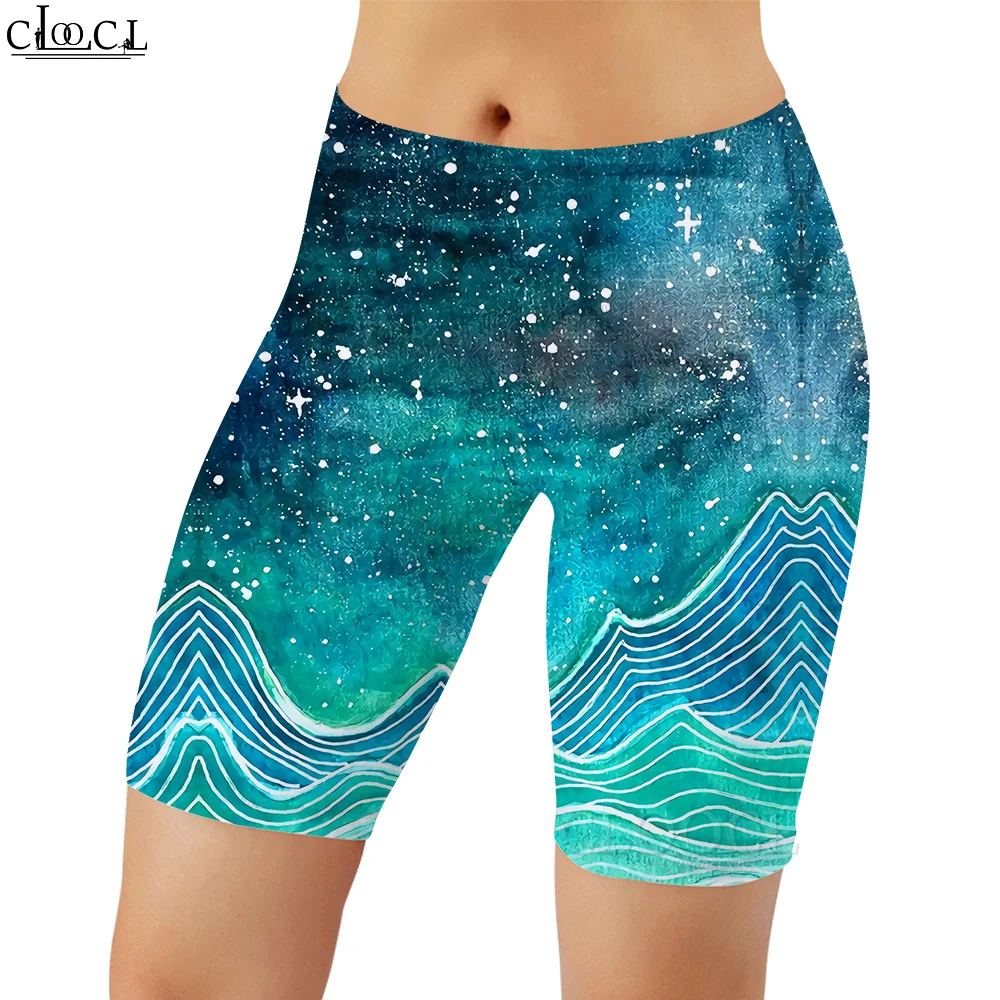 

CLOOCL Women Legging Starry Sea Pattern 3D Printed Shorts Pants for Female Workout High Waist Knee-Length Pants Gym Tight Shorts