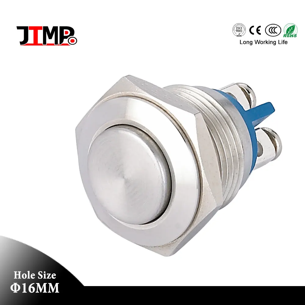 16mm High Head Anti-vandal 2 Screw Tterminal 1NO Push Button Switch Without Lamp