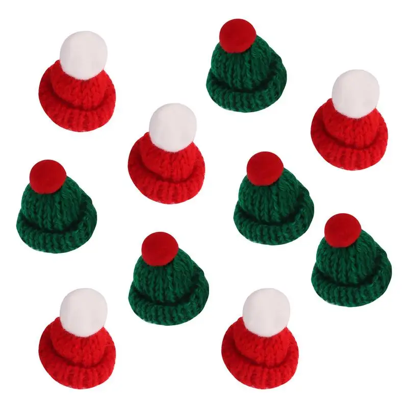 Tiny Santa Hats Christmas Decorations Table Decorations Cup Bottle Covers 10pcs Tiny Santa Hats Set DIY Small Hat For Crafts