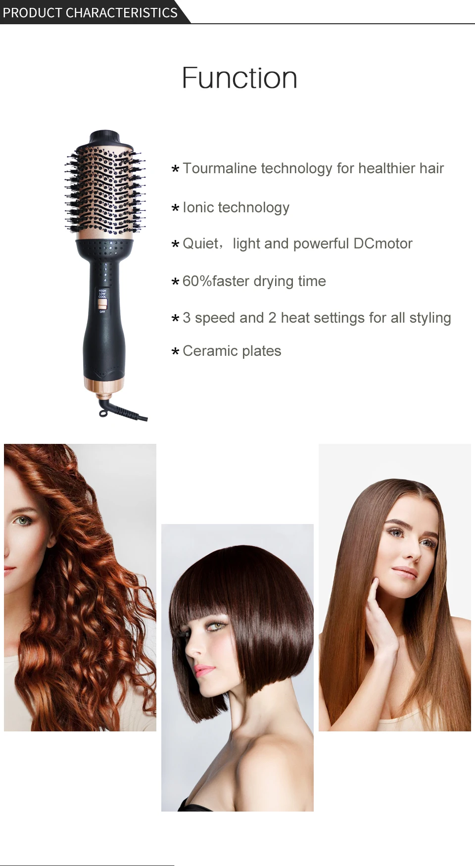 2 In 1 Gold Hot Air Cool Air Brush Comb Hair Curler Hair Dryer 360 Rotation Multifunction Hair Straightner Curling Iron