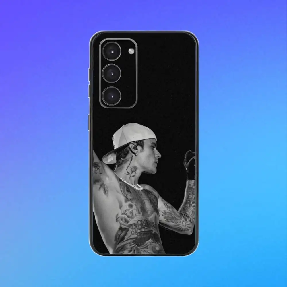 حافظة هاتف مغنية J-Justin Bieber لهاتف سامسونج A73، A72، A71، A70، A53، A52، A51 حافظة ناعمة سوداء