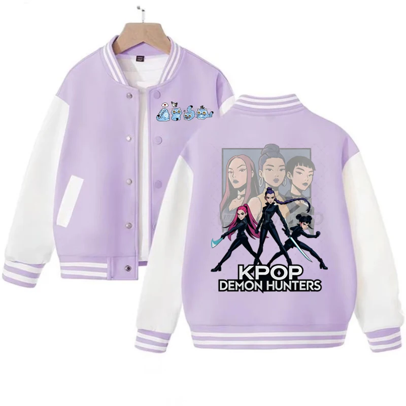 

2025 KPop Demon Hunters Jacket Girls Boy Fashion Casual Baseball Uniform Outerwear Children's Clothing Movie Fans Gift Girl Tops