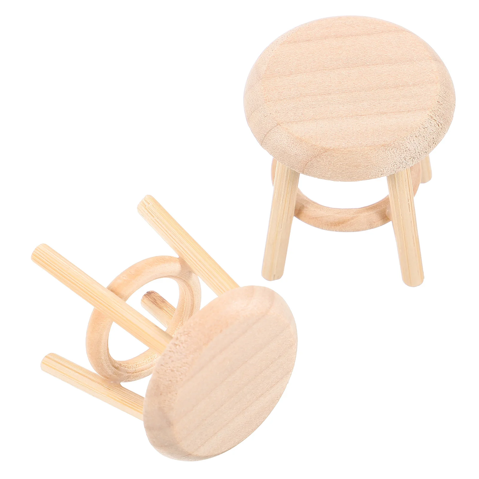 

2 Pcs Mini Wooden Stool Chair Dollhouse Kitchen Lightweight for Bar Living Room Scene
