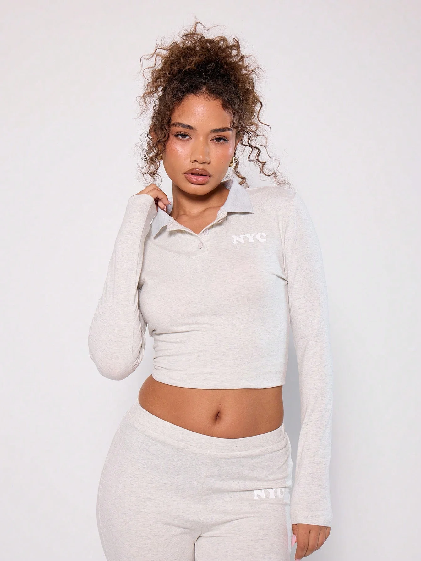 

NYC Button Up Polo Long Sleeve Top Vacation Casual Spring Summer Fall